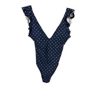 Summersalt One Piece Swimsuit Womens 4 Navy Blue The Ruffle Backflip Polka Dot